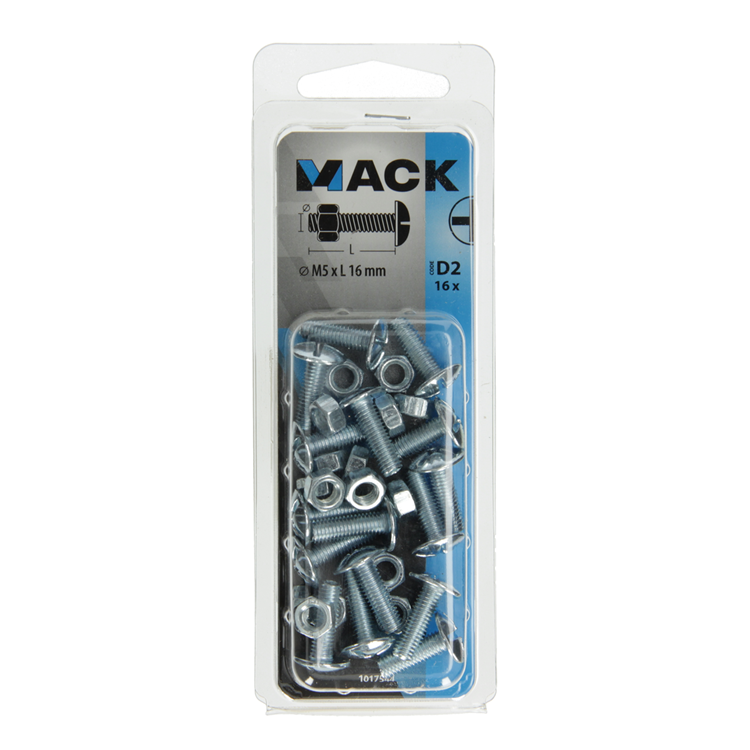 Mack 1017544 - boulon de poêle + écrou en acier galvanisé 16 pcs m5 x 16 mm | 10 pièces