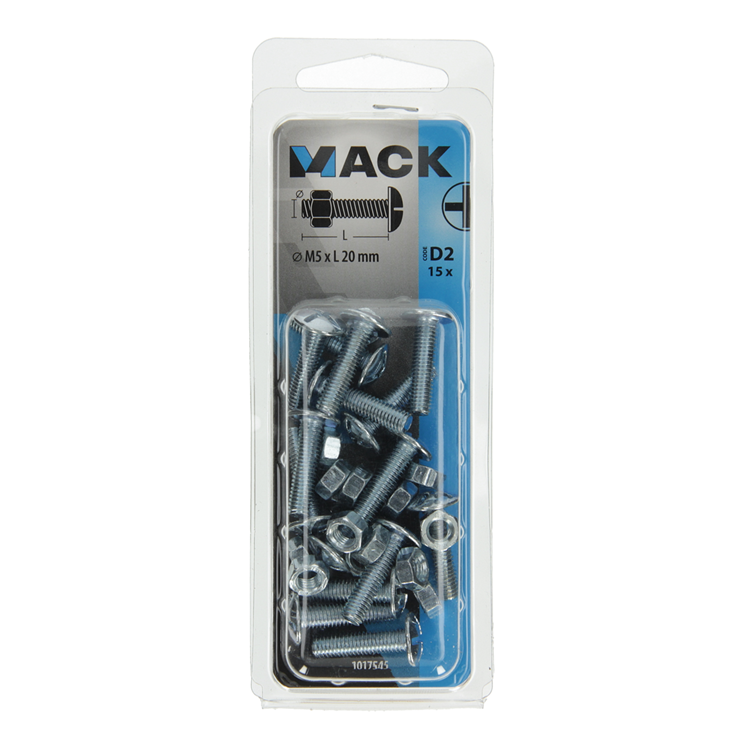 Mack 1017545 - boulon de chauffage + écrou acier galvanisé 15 pcs m5 x 20 mm | 10 pièces
