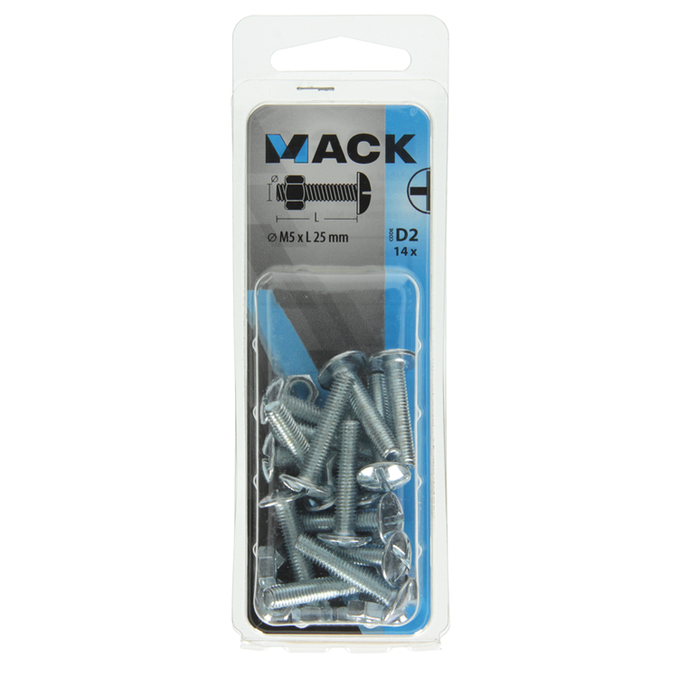 Mack 1017546 - boulon de poêle + écrou en acier galvanisé 14 pcs m5 x 25 mm | 5 pièces