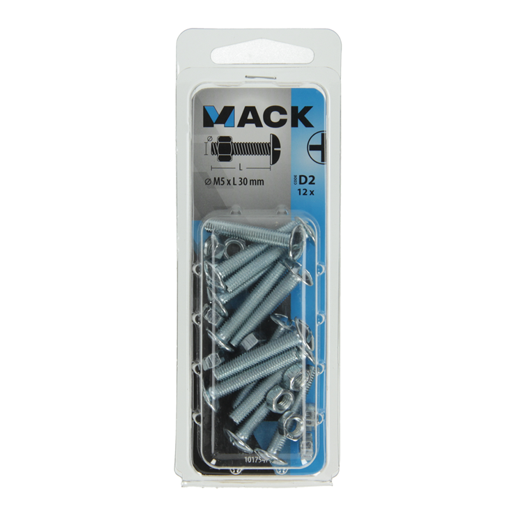 Mack 1017547 - boulon de poêle + écrou en acier galvanisé 12 pcs m5 x 30 mm | 5 pièces