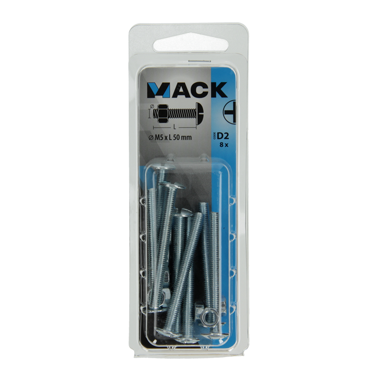 Mack 1017549 - boulon de chauffage + écrou acier galvanisé 8 pcs m5 x 50 mm | 5 pièces
