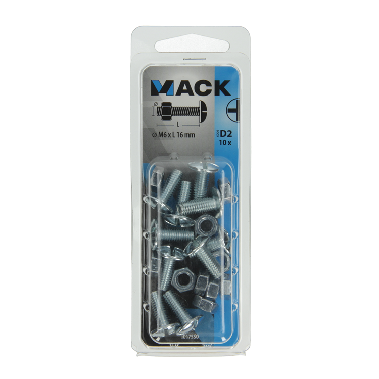 Mack 1017550 - boulon de chauffage + écrou acier galvanisé 10 pcs m6 x 16 mm | 5 pièces