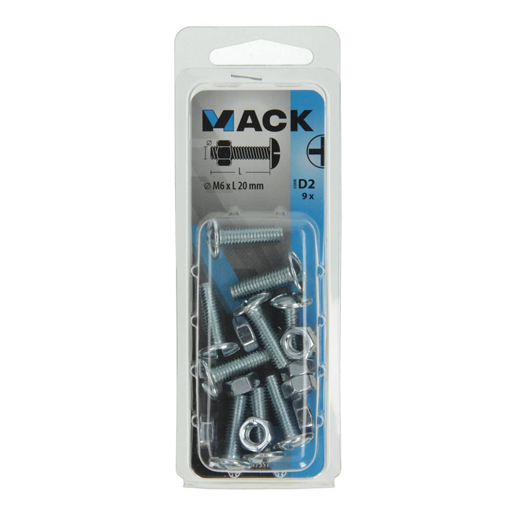 Mack 1017551 - boulon de chauffage + écrou acier galvanisé 9 pcs m6 x 20 mm | 5 pièces