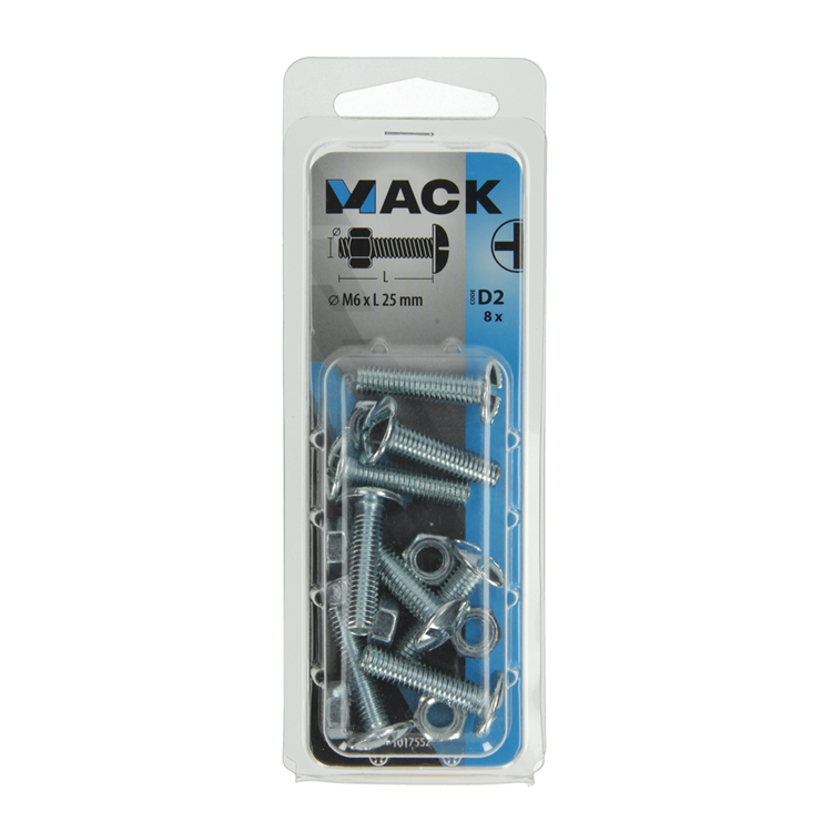 Mack 1017552 - boulon de poêle + écrou en acier galvanisé 8 pcs m6 x 25 mm | 5 pièces