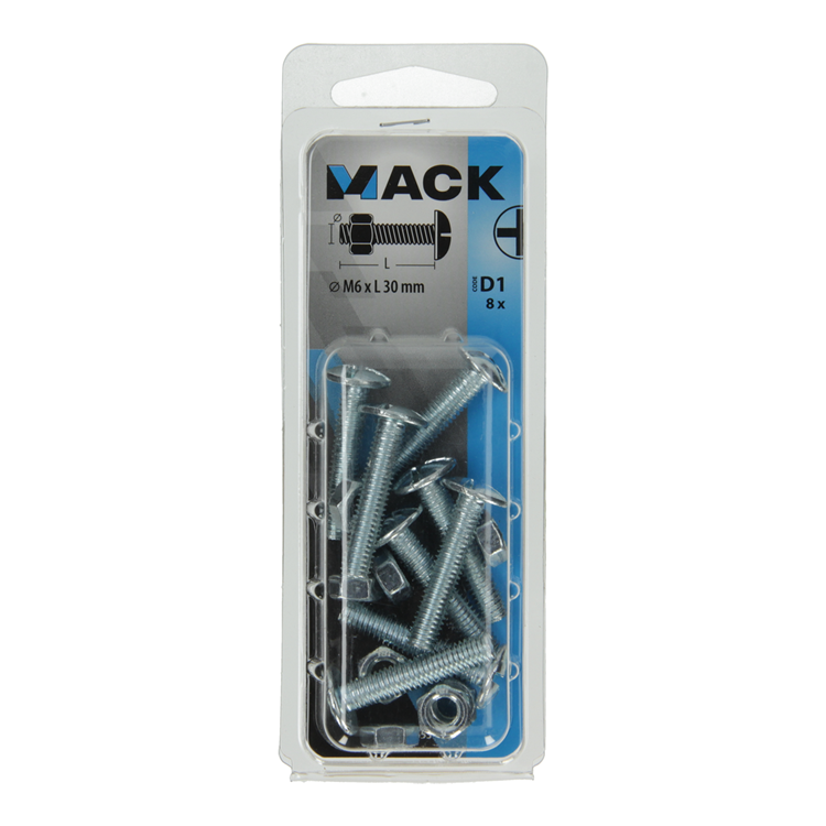 Mack 1017553 - boulon de chauffage + écrou acier galvanisé 8 pcs m6 x 30 mm | 5 pièces