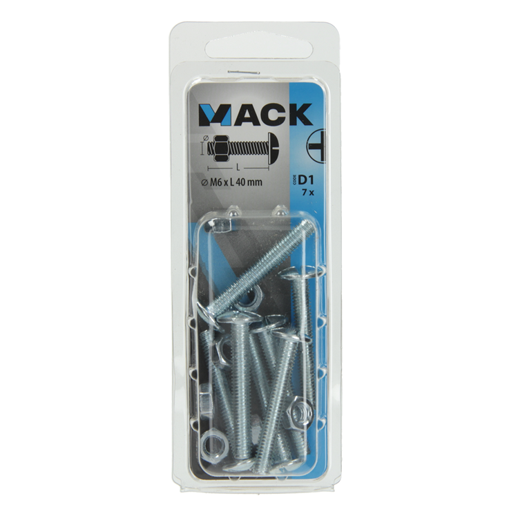 Mack 1017554 - boulon de chauffage + écrou acier galvanisé 7 pcs m6 x 40 mm | 5 pièces