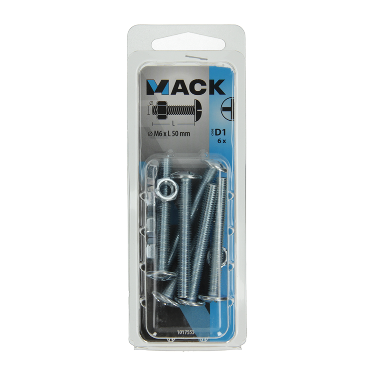 Mack 1017555 - boulon de chauffage + écrou acier galvanisé 6 pcs m6 x 50 mm | 5 pièces
