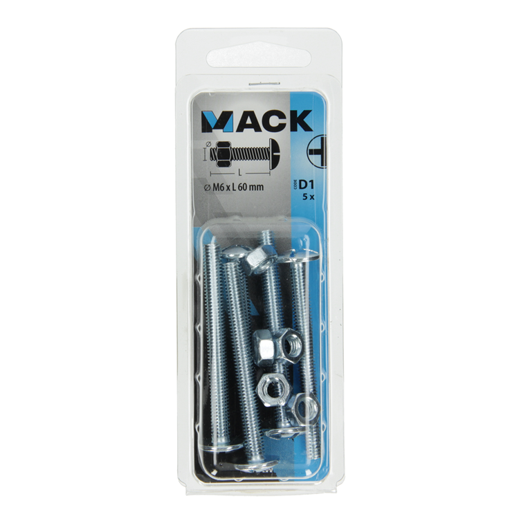 Mack 1017556 - boulon de poêle + écrou en acier galvanisé 5 pcs m6 x 60 mm | 10 pièces