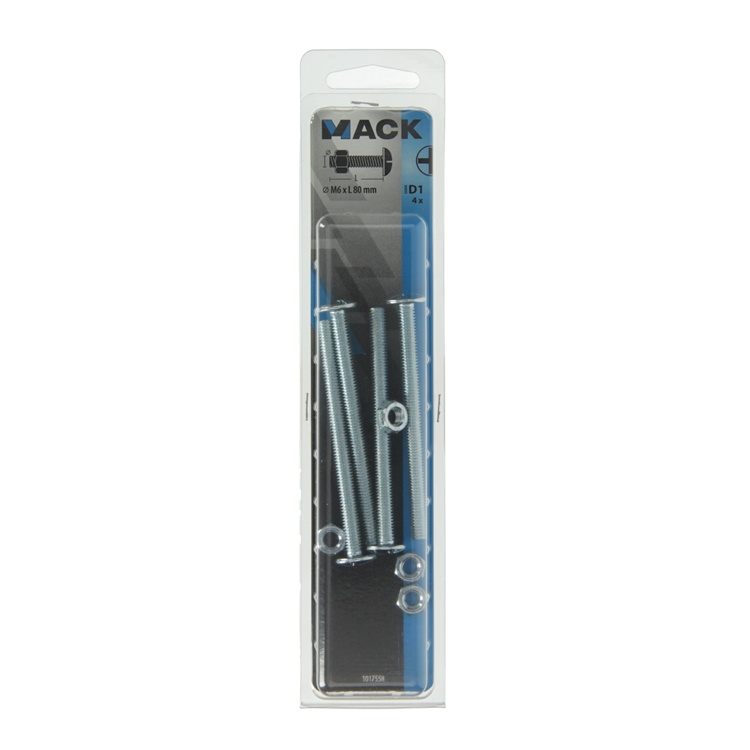 Mack 1017558 - boulon de chauffage + écrou acier galvanisé 4 pcs m6 x 80 mm | 5 pièces