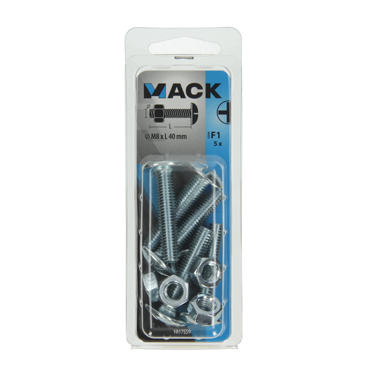 Mack 1017559 - boulon de chauffage + écrou acier galvanisé 5 pcs m8 x 40 mm | 5 pièces