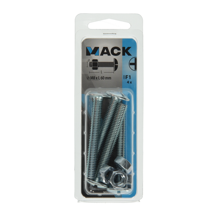 Mack 1017560 - boulon de chauffage + écrou acier galvanisé 4 pcs m8 x 60 mm | 5 pièces