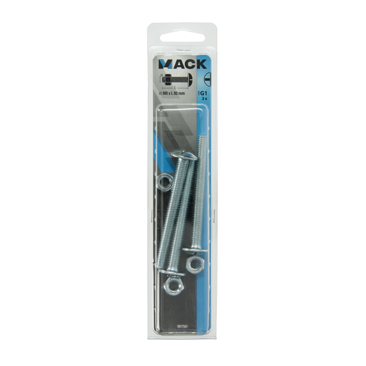 Mack 1017561 - boulon de chauffage + écrou acier galvanisé 3 pcs m8 x 80 mm | 5 pièces