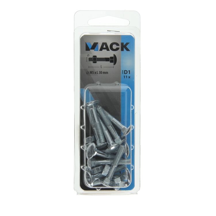 Mack 1017563 - boulon à bois + écrou en acier galvanisé 11 pcs m5 x 30 mm | 5 pièces