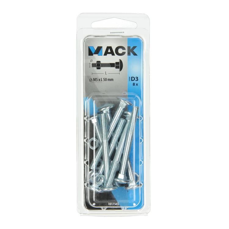 Mack 1017565 - boulon à bois + écrou en acier galvanisé 8 pcs m5 x 50 mm | 5 pièces