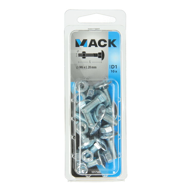 Mack 1017566 - boulon à bois + écrou en acier galvanisé 10 pcs m6 x 20 mm | 5 pièces