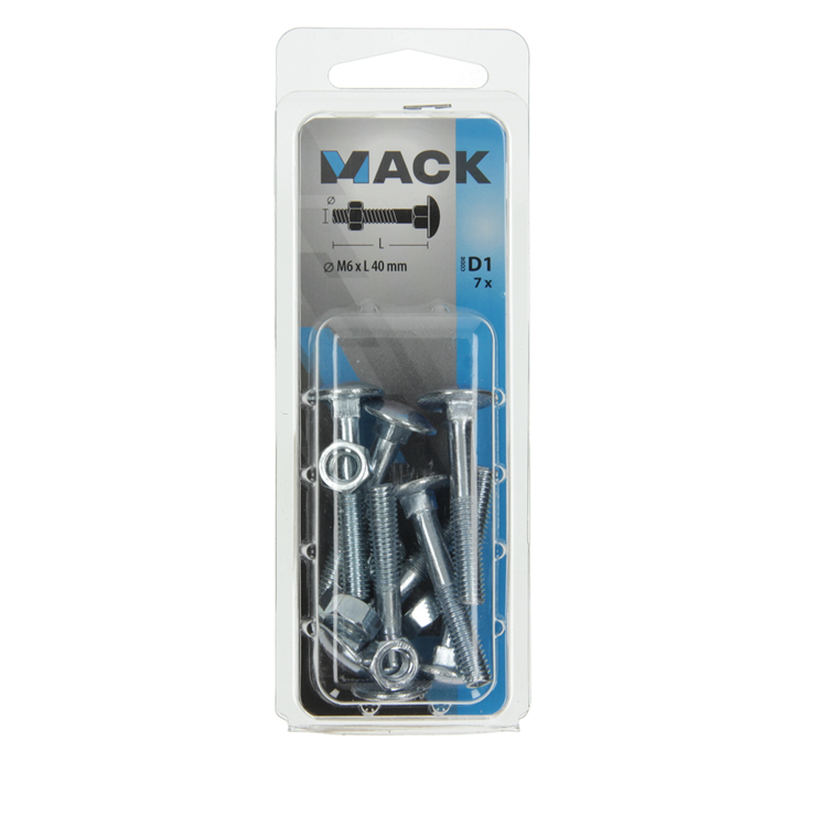 Mack 1017570 - boulon à bois + écrou en acier galvanisé 7 pcs m6 x 40 mm | 5 pièces