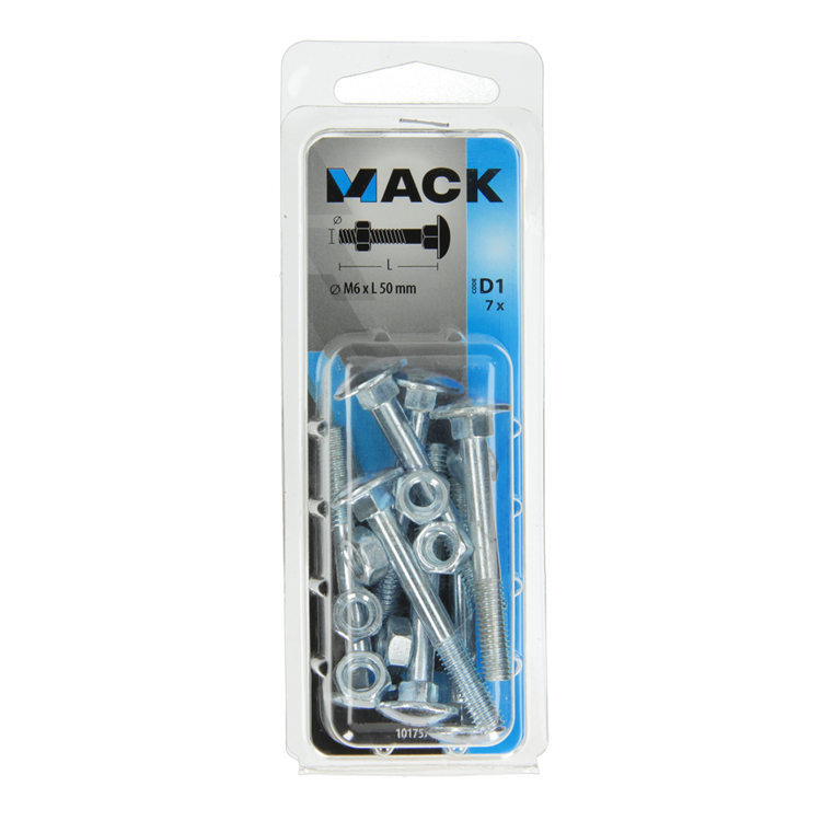 Mack 1017571 - boulon à bois + écrou en acier galvanisé 7 pcs m6 x 50 mm | 5 pièces