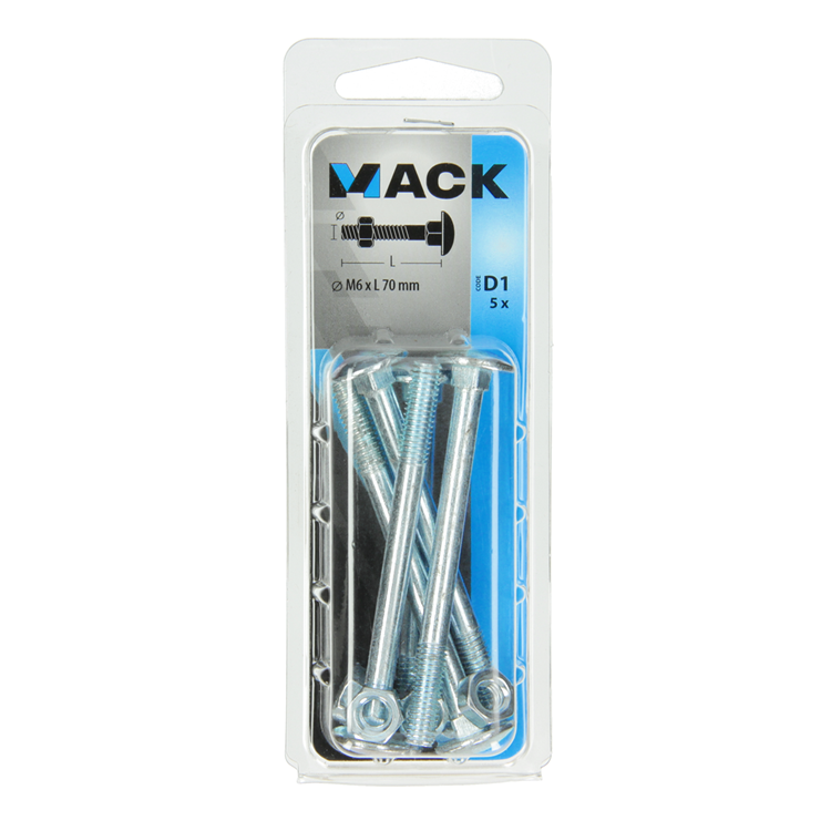 Mack 1017573 - boulon à bois + écrou en acier galvanisé 5 pcs m6 x 70 mm | 5 pièces