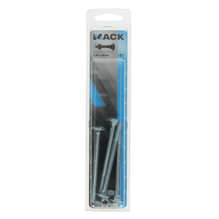 Mack 1017574 - boulon à bois + écrou en acier galvanisé 4 pcs m6 x 80 mm | 5 pièces
