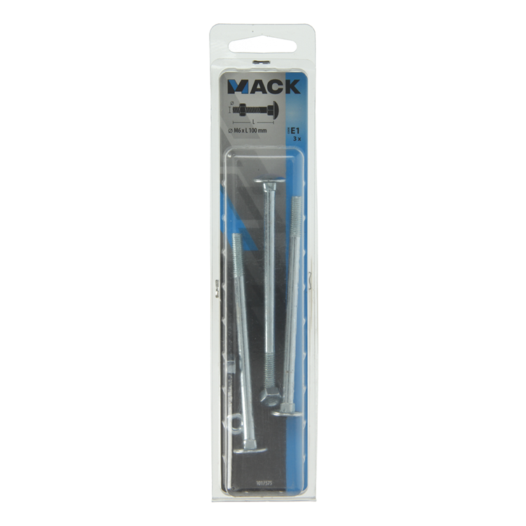 Mack 1017575 - boulon à bois + écrou en acier galvanisé 3 pcs m6 x 100 mm | 5 pièces