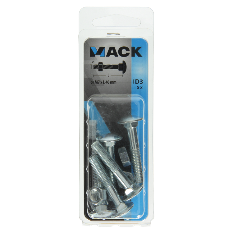 Mack 1017576 - boulon à bois + écrou en acier galvanisé 5 pcs m7 x 40 mm | 5 pièces