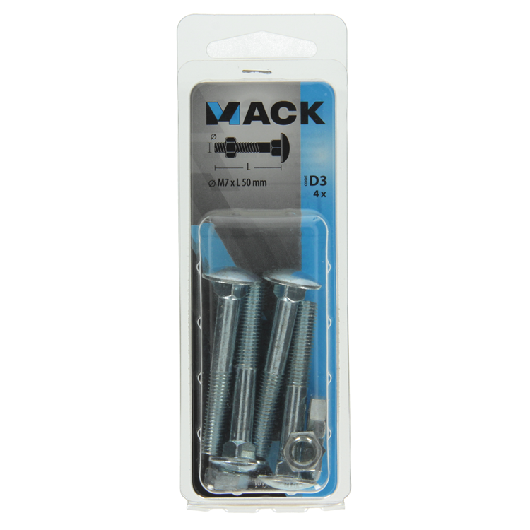 Mack 1017577 - boulon à bois + écrou en acier galvanisé 4 pcs m7 x 50 mm | 5 pièces