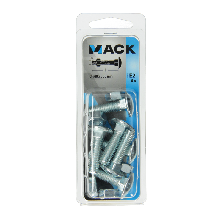 Mack 1017579 - boulon à bois + écrou en acier galvanisé 6 pcs m8 x 30 mm | 5 pièces