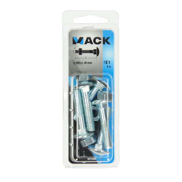 Mack 1017580 - boulon à bois + écrou en acier galvanisé 5 pcs m8 x 40 mm | 5 pièces