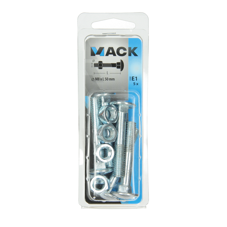 Mack 1017581 - boulon à bois + écrou en acier galvanisé 5 pcs m8 x 50 mm | 5 pièces