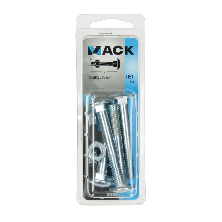 Mack 1017582 - boulon à bois + écrou en acier galvanisé 4 pcs m8 x 60 mm | 5 pièces