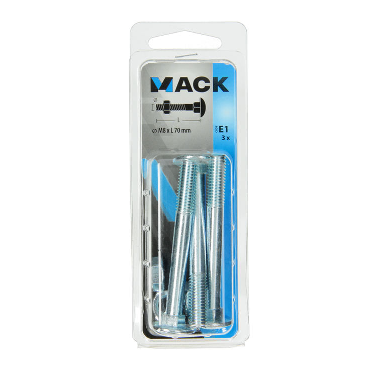 Mack 1017583 - boulon à bois + écrou en acier galvanisé 3 pcs m8 x 70 mm | 5 pièces