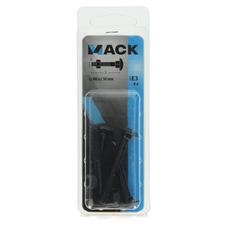 Mack 1017597 - boulon à bois + écrou noir 6,0 x 50 mm 4 pcs | 5 pièces