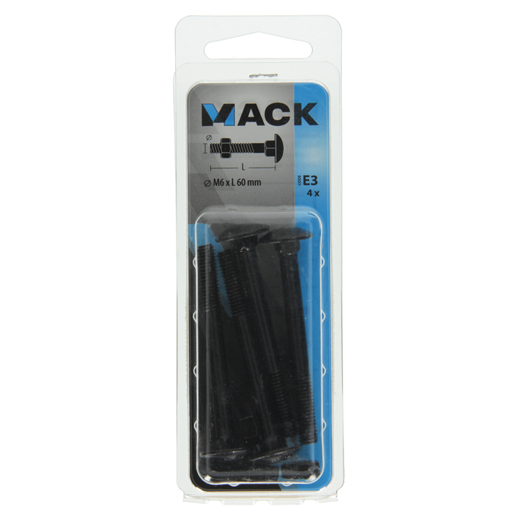 Mack 1017598 - boulon à bois + écrou noir 6,0 x 60 mm 4 pcs | 5 pièces