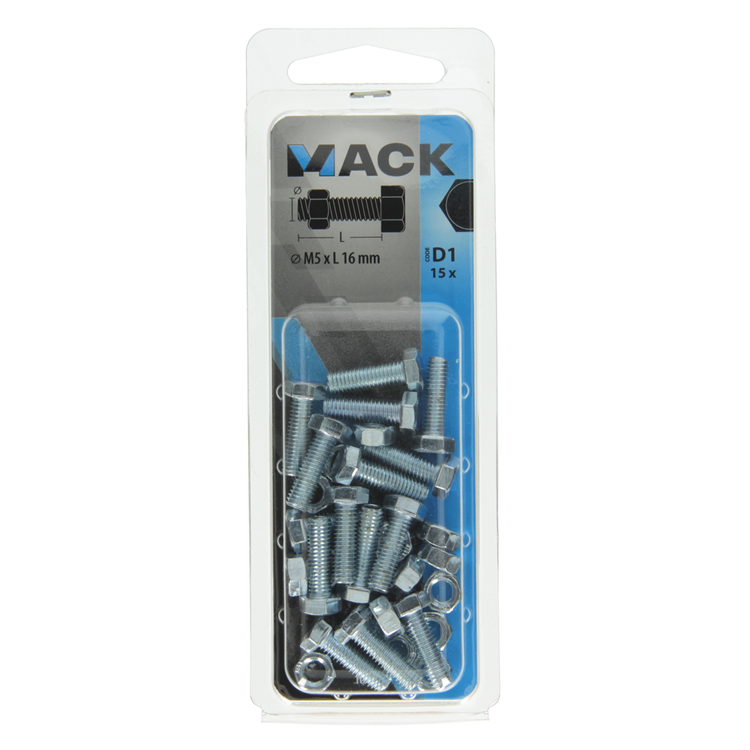Mack 1017599 - boulon de robinet + écrou en acier galvanisé 15 pcs m5 x 16 mm | 10 pièces