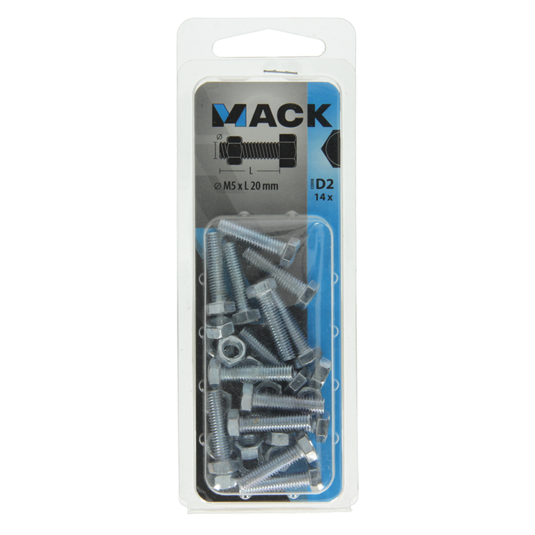 Mack 1017600 - boulon de robinet + écrou en acier galvanisé 14 pièces m5 x 20 mm | 10 pièces