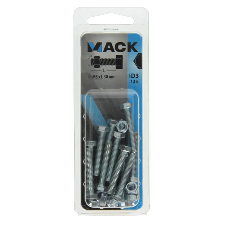 Mack 1017601 - boulon de robinet + écrou en acier galvanisé 12 pièces m5 x 30 mm | 10 pièces