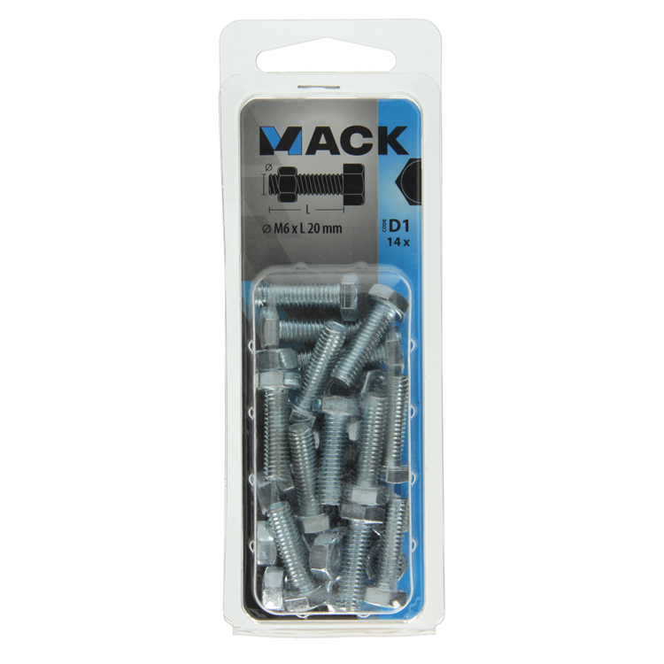 Mack 1017605 - boulon de robinet + écrou en acier galvanisé 14 pièces m6 x 20 mm | 10 pièces