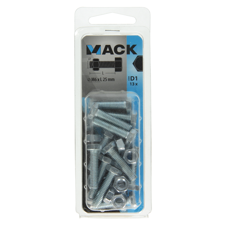 Mack 1017606 - boulon de robinet + écrou en acier galvanisé 13 pcs m6 x 25 mm | 10 pièces