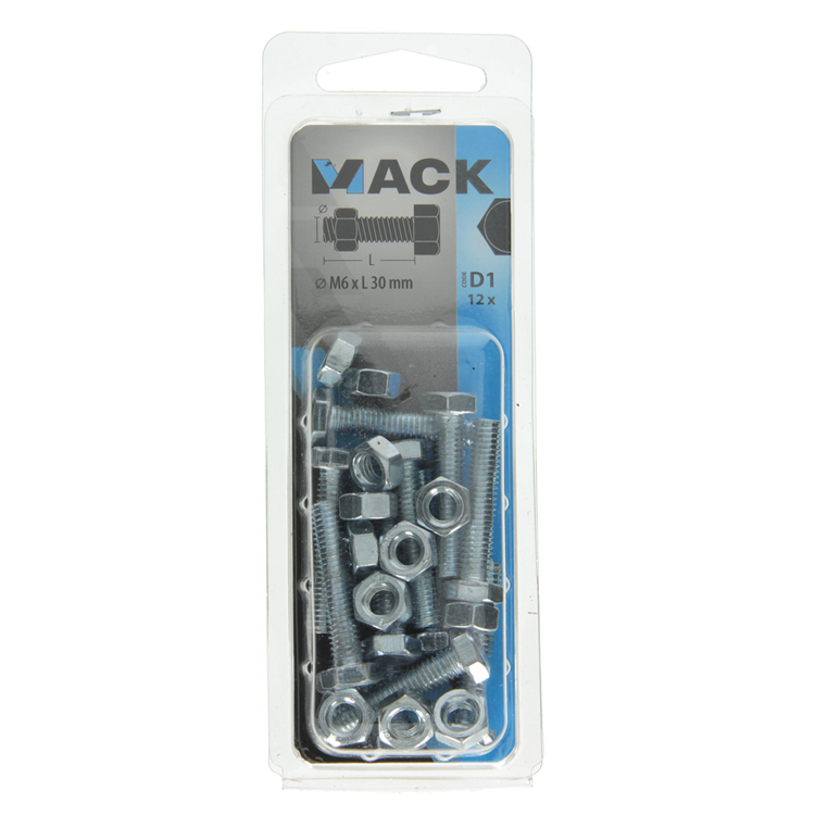 Mack 1017607 - boulon de robinet + écrou en acier galvanisé 12 pcs m6 x 30 mm | 10 pièces
