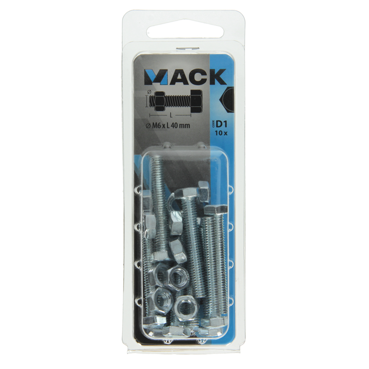 Mack 1017608 - boulon de robinet + écrou en acier galvanisé 10 pcs m6 x 40 mm | 5 pièces