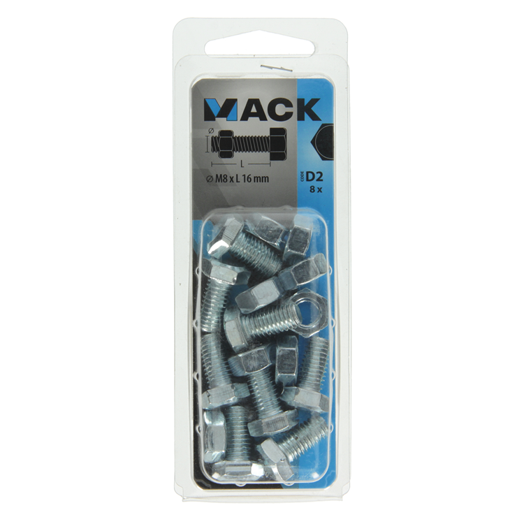 Mack 1017611 - boulon de robinet + écrou en acier galvanisé 8 pcs m8 x 16 mm | 10 pièces