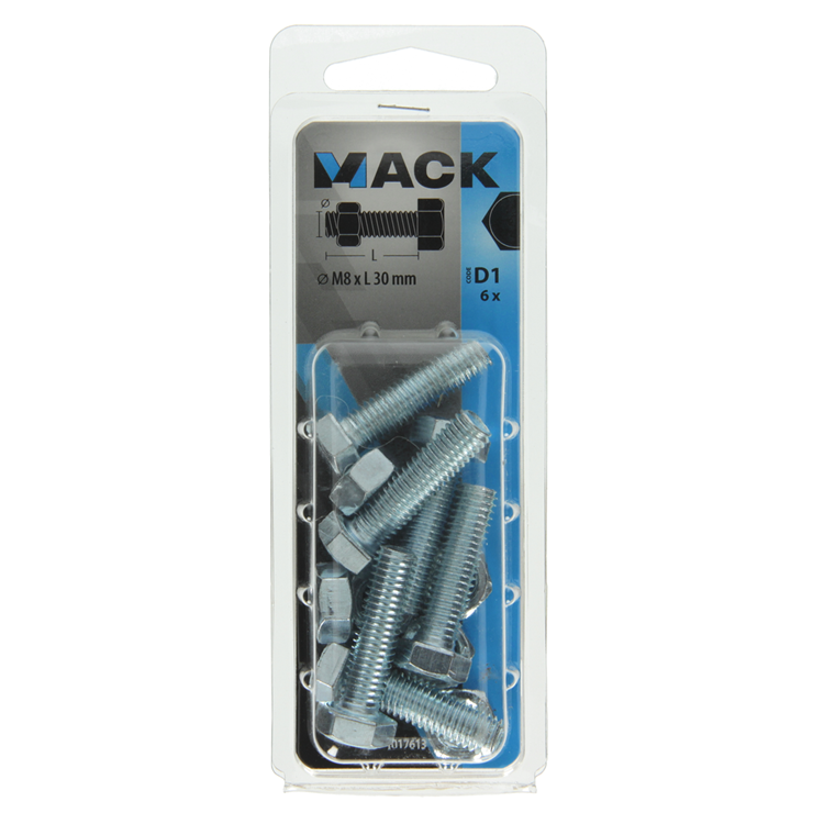 Mack 1017613 - boulon de robinet + écrou en acier galvanisé 6 pcs m8 x 30 mm | 5 pièces