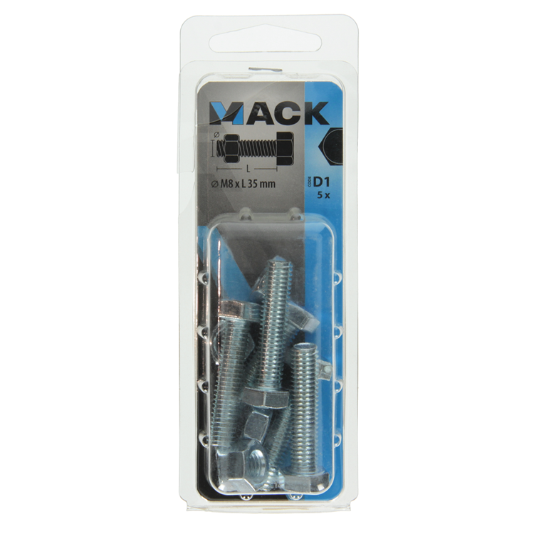 Mack 1017614 - boulon de robinet + écrou en acier galvanisé 5 pcs m8 x 35 mm | 5 pièces