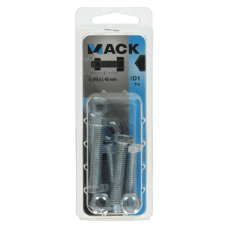 Mack 1017615 - boulon de robinet + écrou en acier galvanisé 5 pièces m8 x 40 mm | 5 pièces