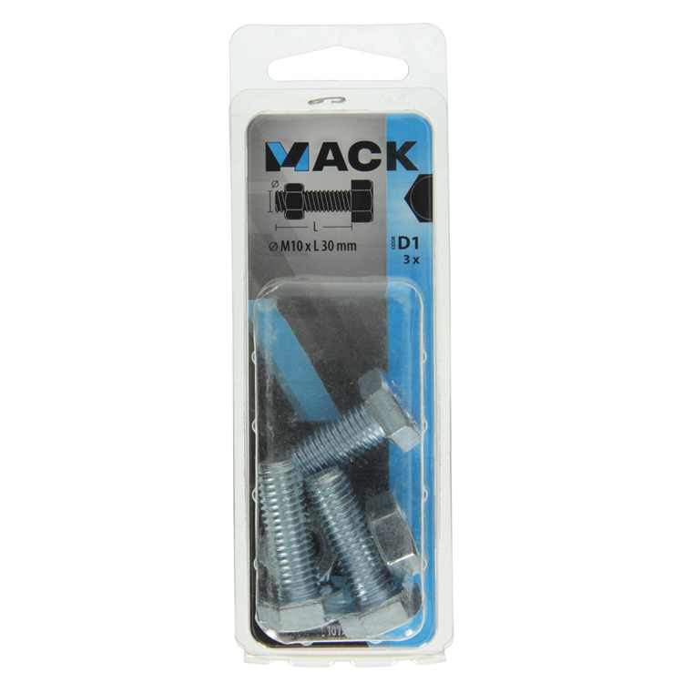 Mack 1017620 - boulon de robinet + écrou en acier galvanisé 3 pcs m10 x 30 mm | 5 pièces