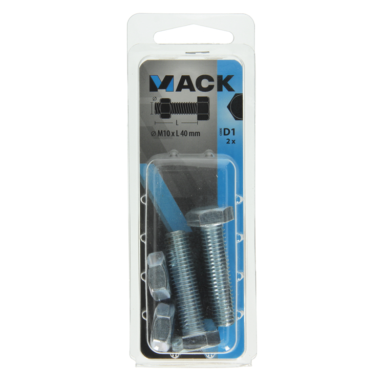Mack 1017621 - boulon de robinet + écrou en acier galvanisé 2 pcs m10 x 40 mm | 5 pièces