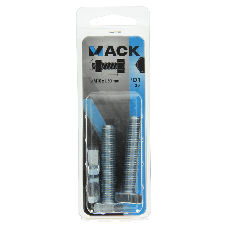Mack 1017622 - boulon de robinet + écrou en acier galvanisé 2 pcs m10 x 50 mm | 5 pièces