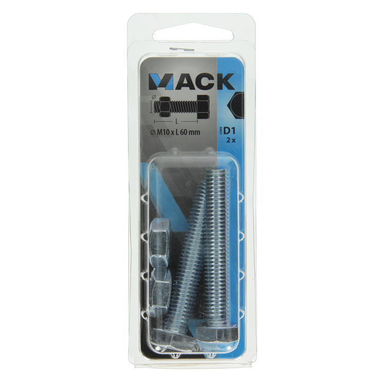 Mack 1017623 - boulon de robinet + écrou en acier galvanisé 2 pcs m10 x 60 mm | 5 pièces