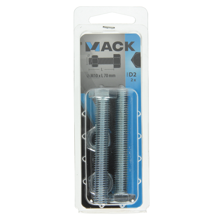 Mack 1017624 - boulon de robinet + écrou en acier galvanisé 2 pcs m10 x 70 mm | 5 pièces