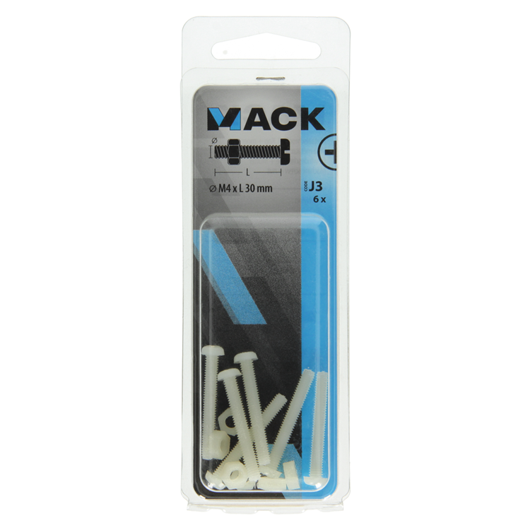 Mack 1017641 - vérin à vis métal. tête + écrou nylon 6 pcs m4 x 30 mm | 10 pièces